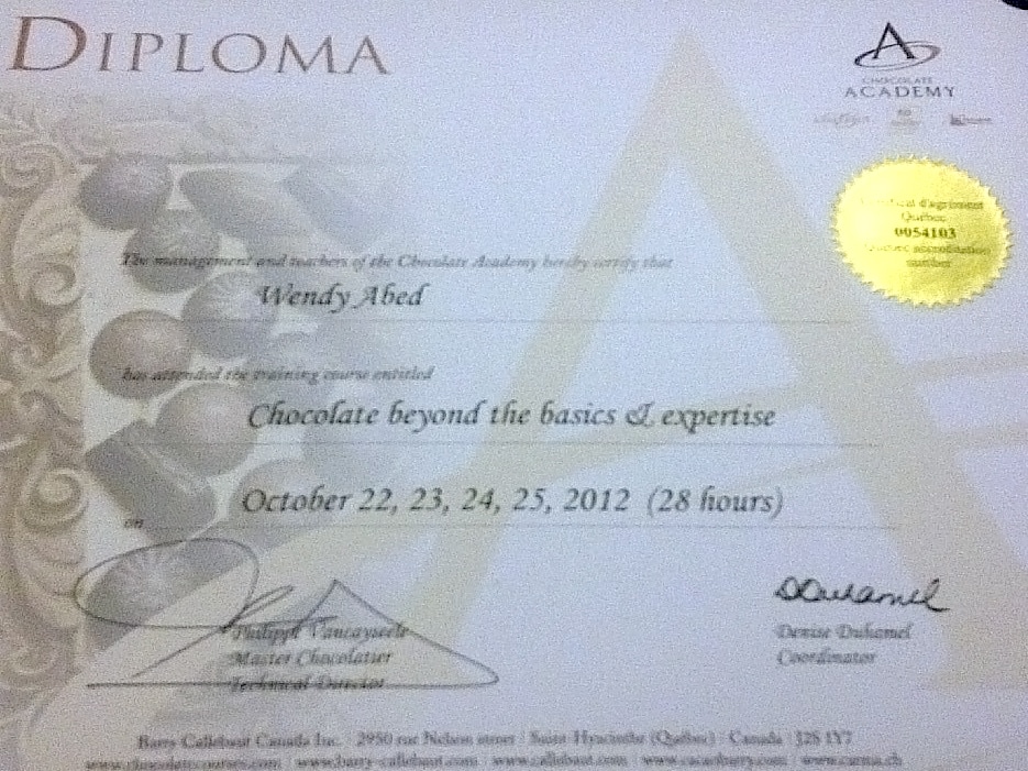 Wendy's Diploma from Chocolate Academy