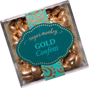 Gourmet gold confetti candy packaged and sold in Barbados