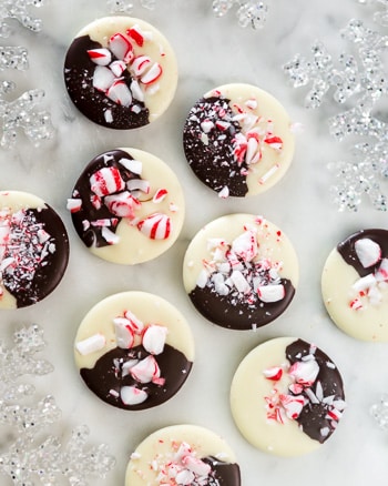 Candy Cane Mendiants (chocolate disks)